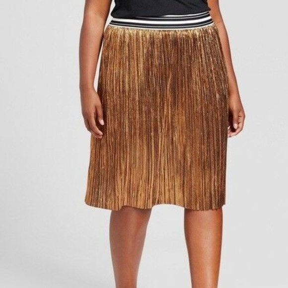 AVA /& VIV Women/'s Plus Pleated Skirt A-Line Metallic Copper Elastic Waist 4X NWT
